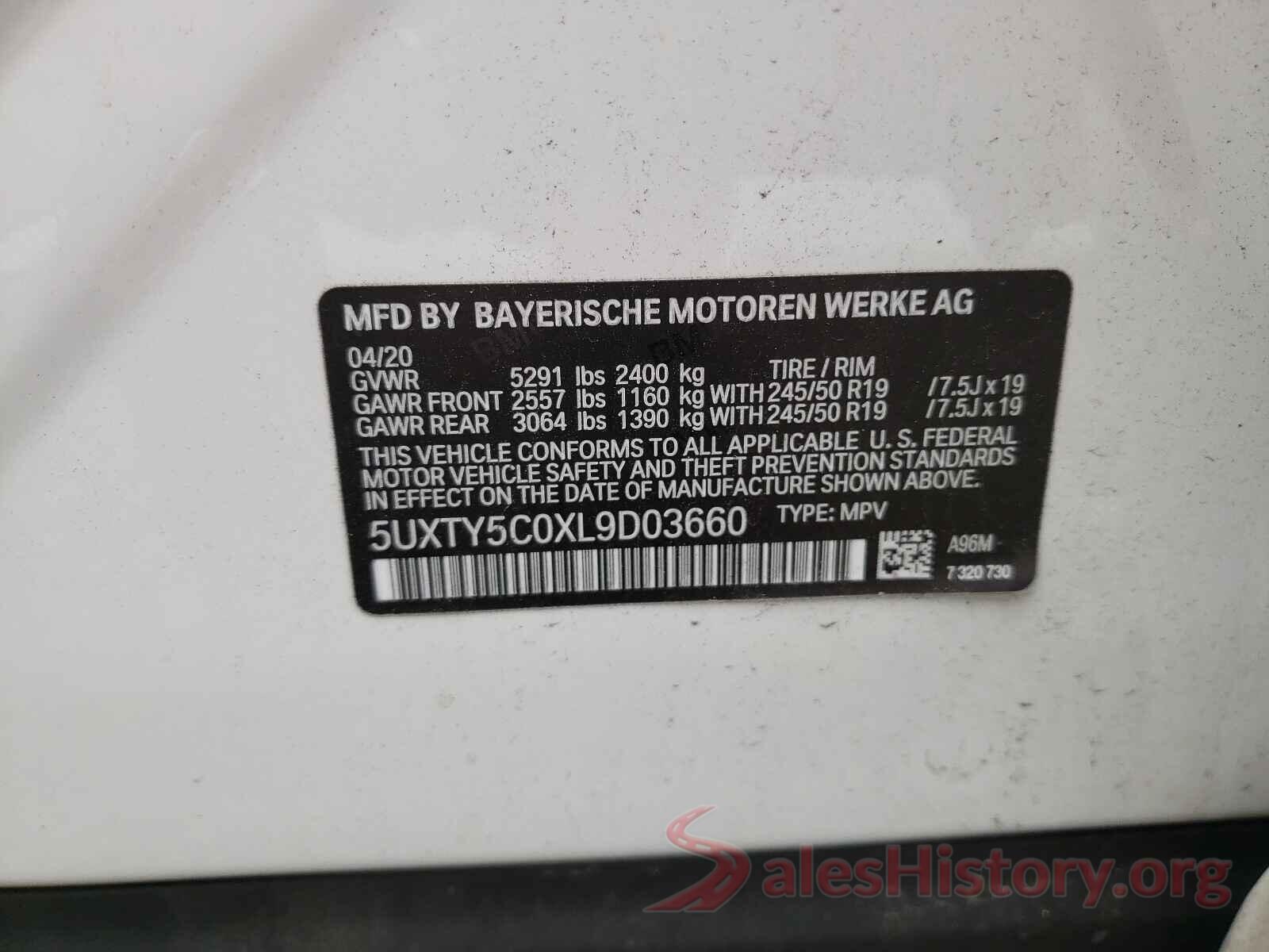 5UXTY5C0XL9D03660 2020 BMW X3