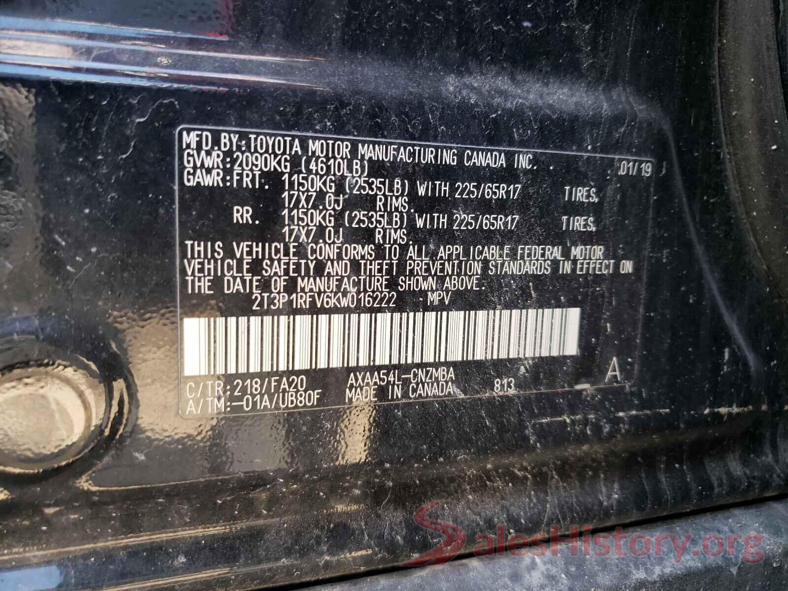 2T3P1RFV6KW016222 2019 TOYOTA RAV4