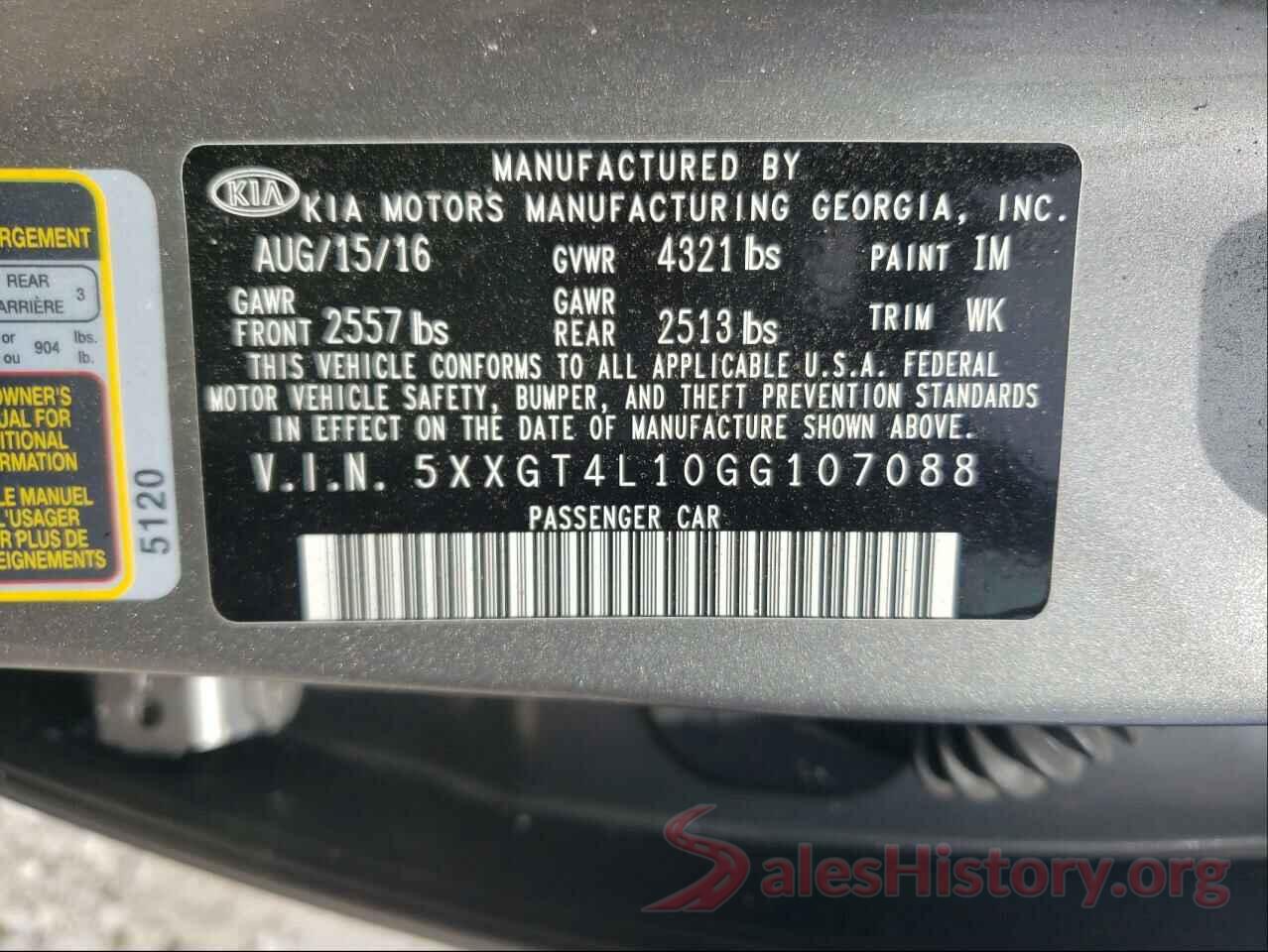 5XXGT4L10GG107088 2016 KIA OPTIMA