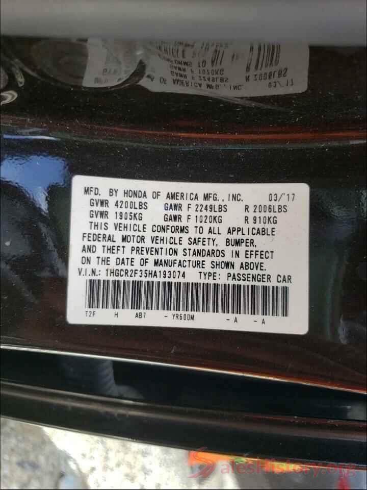 1HGCR2F35HA193074 2017 HONDA ACCORD