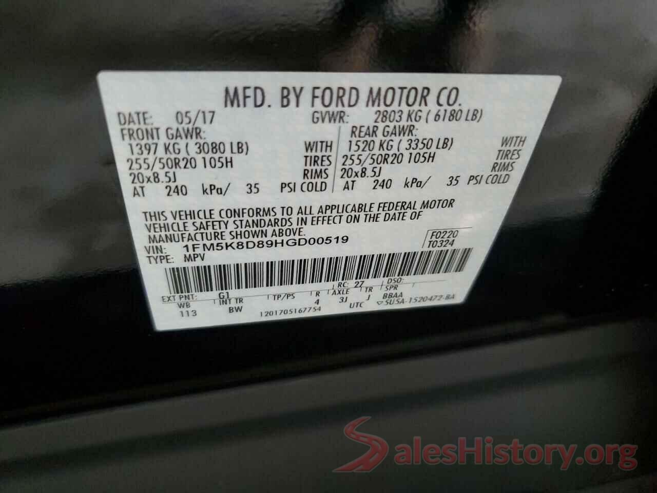 1FM5K8D89HGD00519 2017 FORD EXPLORER