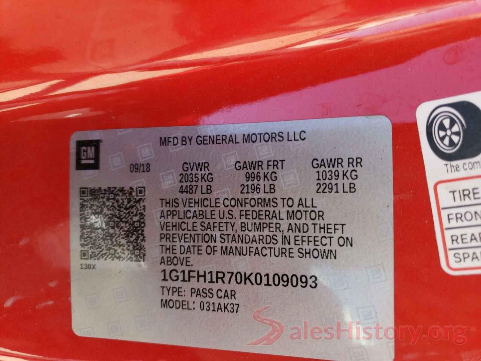 1G1FH1R70K0109093 2019 CHEVROLET CAMARO