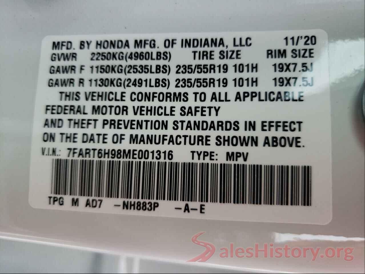 7FART6H98ME001316 2021 HONDA CRV