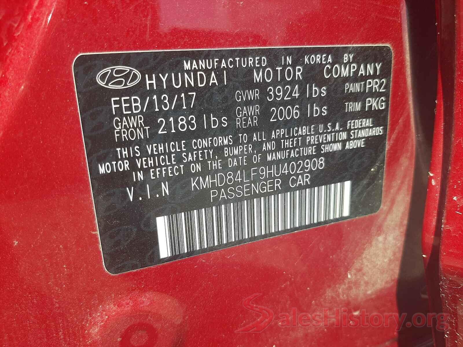 KMHD84LF9HU402908 2017 HYUNDAI ELANTRA