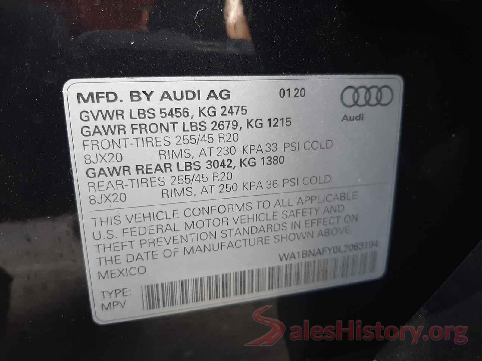 WA1BNAFY0L2063194 2020 AUDI Q5