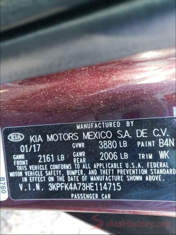 3KPFK4A73HE114715 2017 KIA FORTE