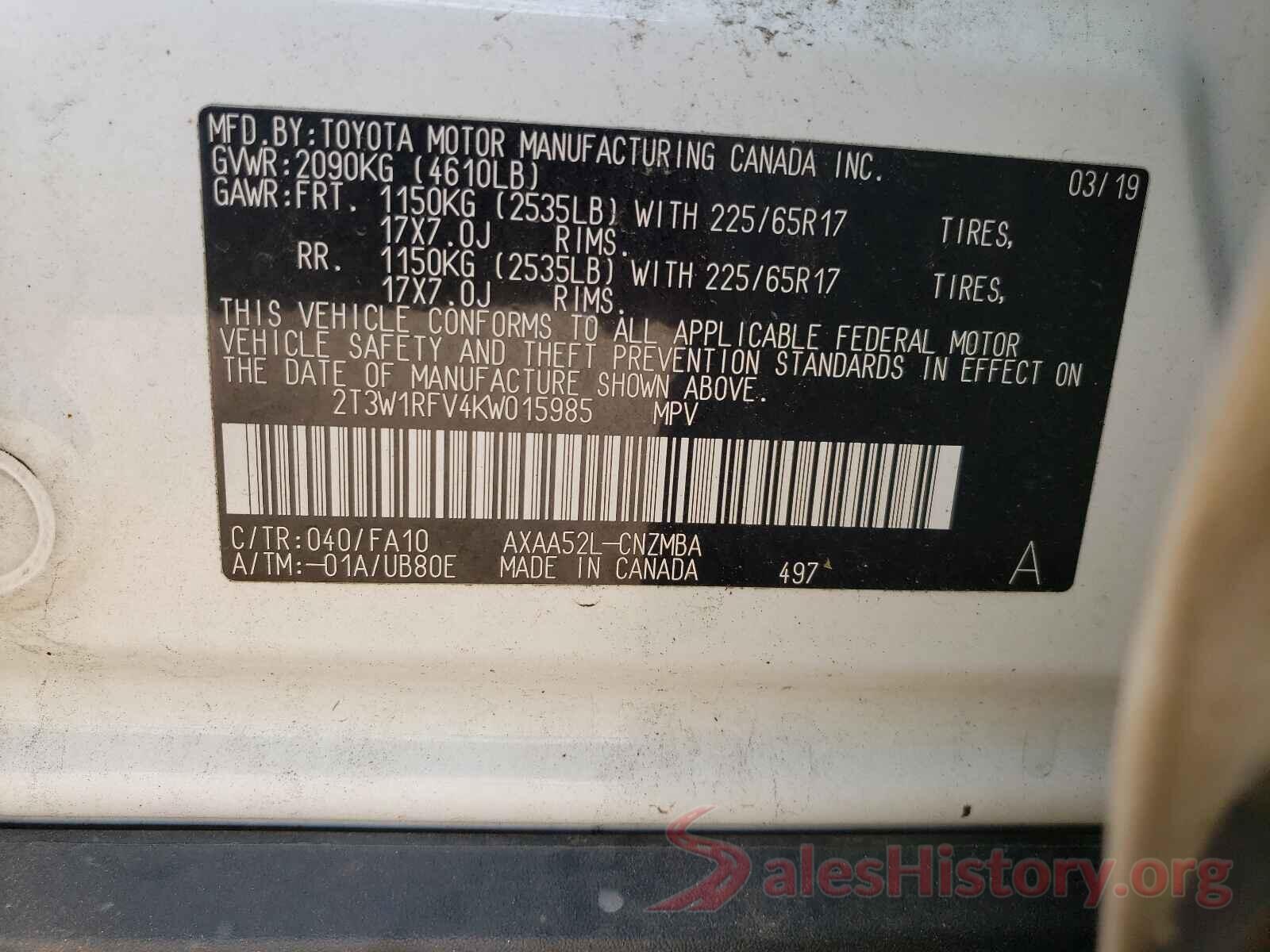 2T3W1RFV4KW015985 2019 TOYOTA RAV4