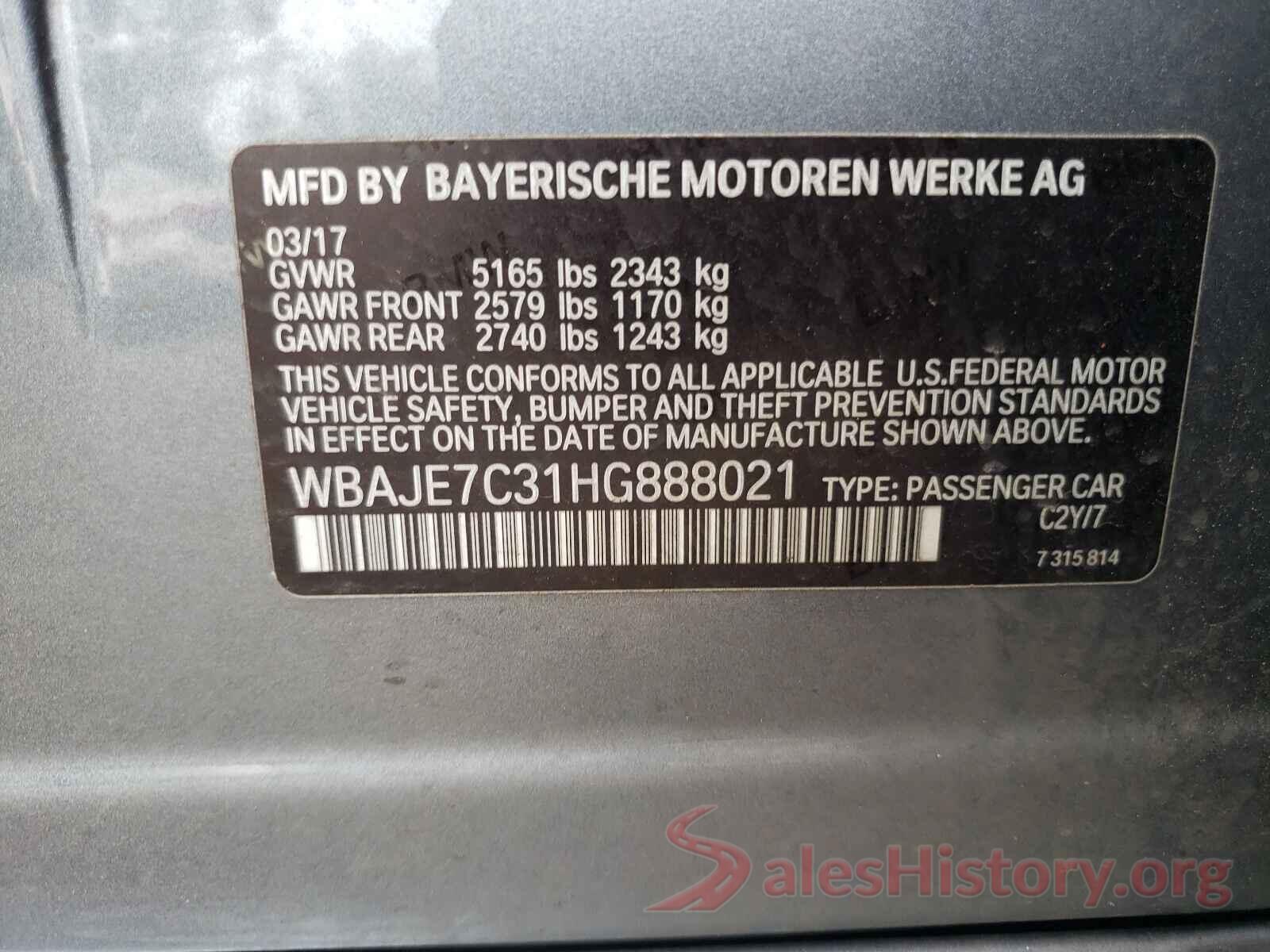 WBAJE7C31HG888021 2017 BMW 5 SERIES