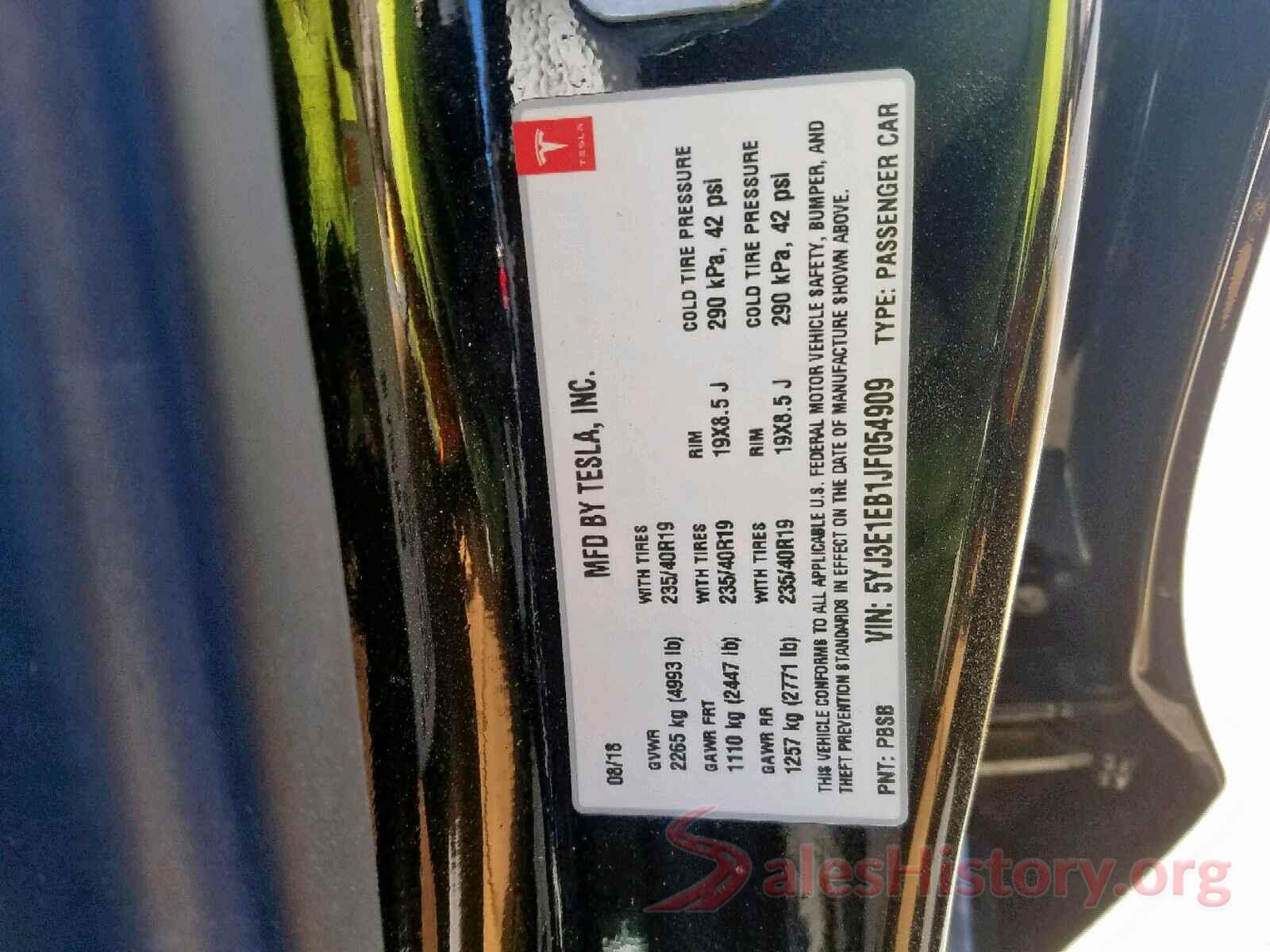 5YJ3E1EB1JF054909 2018 TESLA MODEL 3