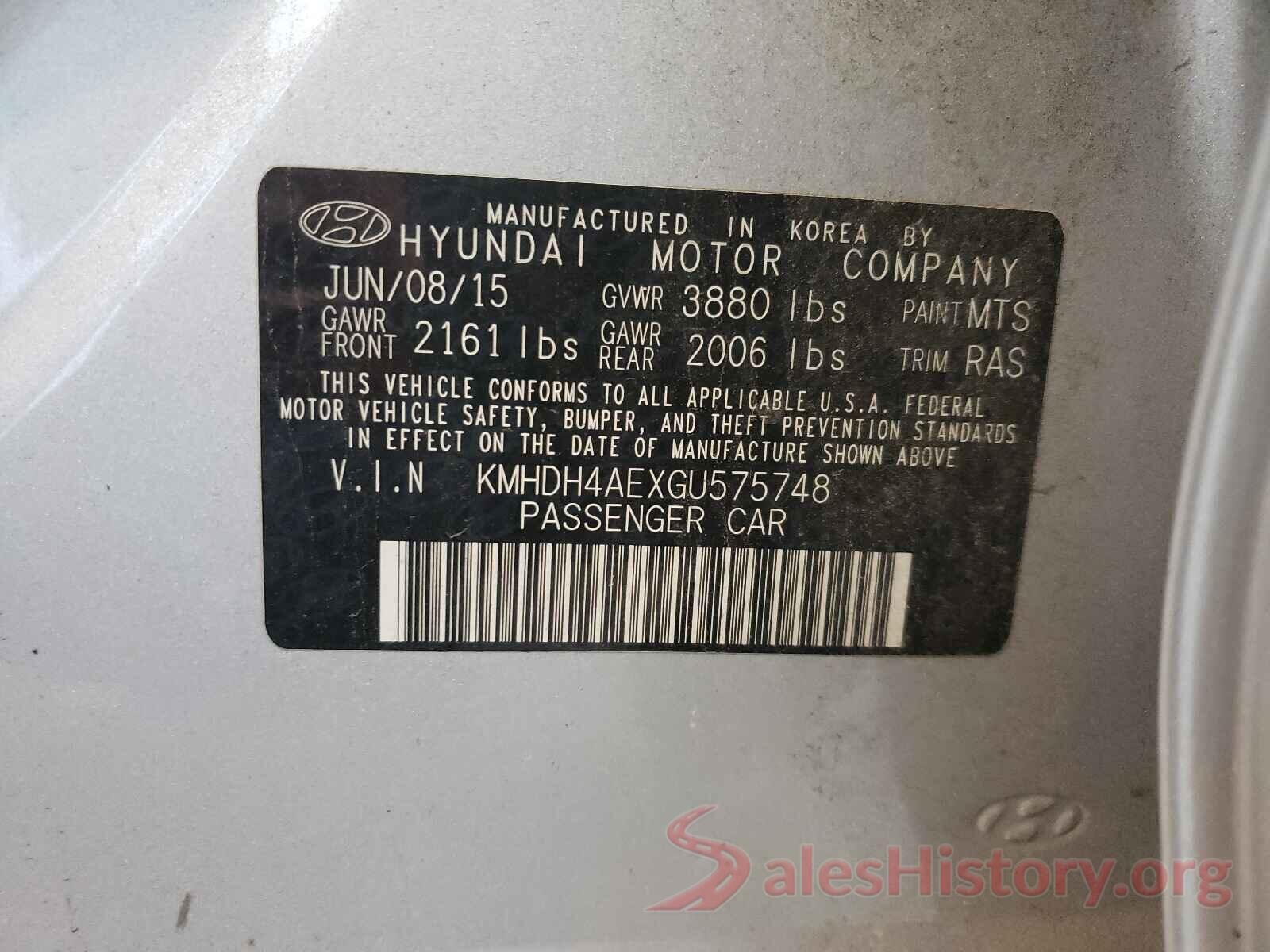 KMHDH4AEXGU575748 2016 HYUNDAI ELANTRA