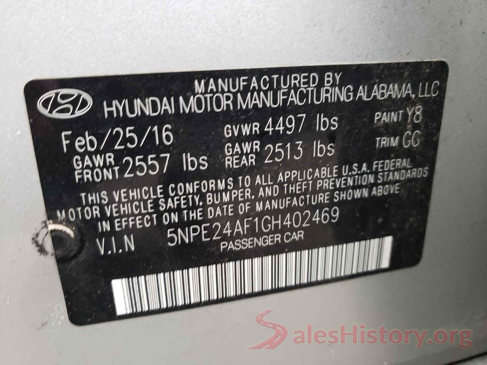 5NPE24AF1GH402469 2016 HYUNDAI SONATA