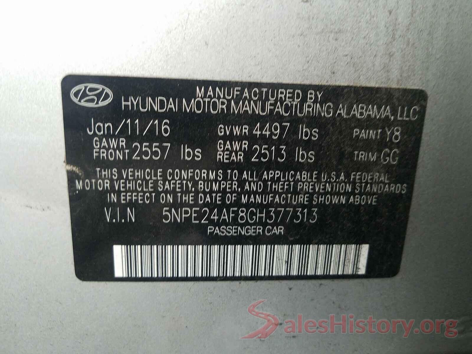 5NPE24AF8GH377313 2016 HYUNDAI SONATA