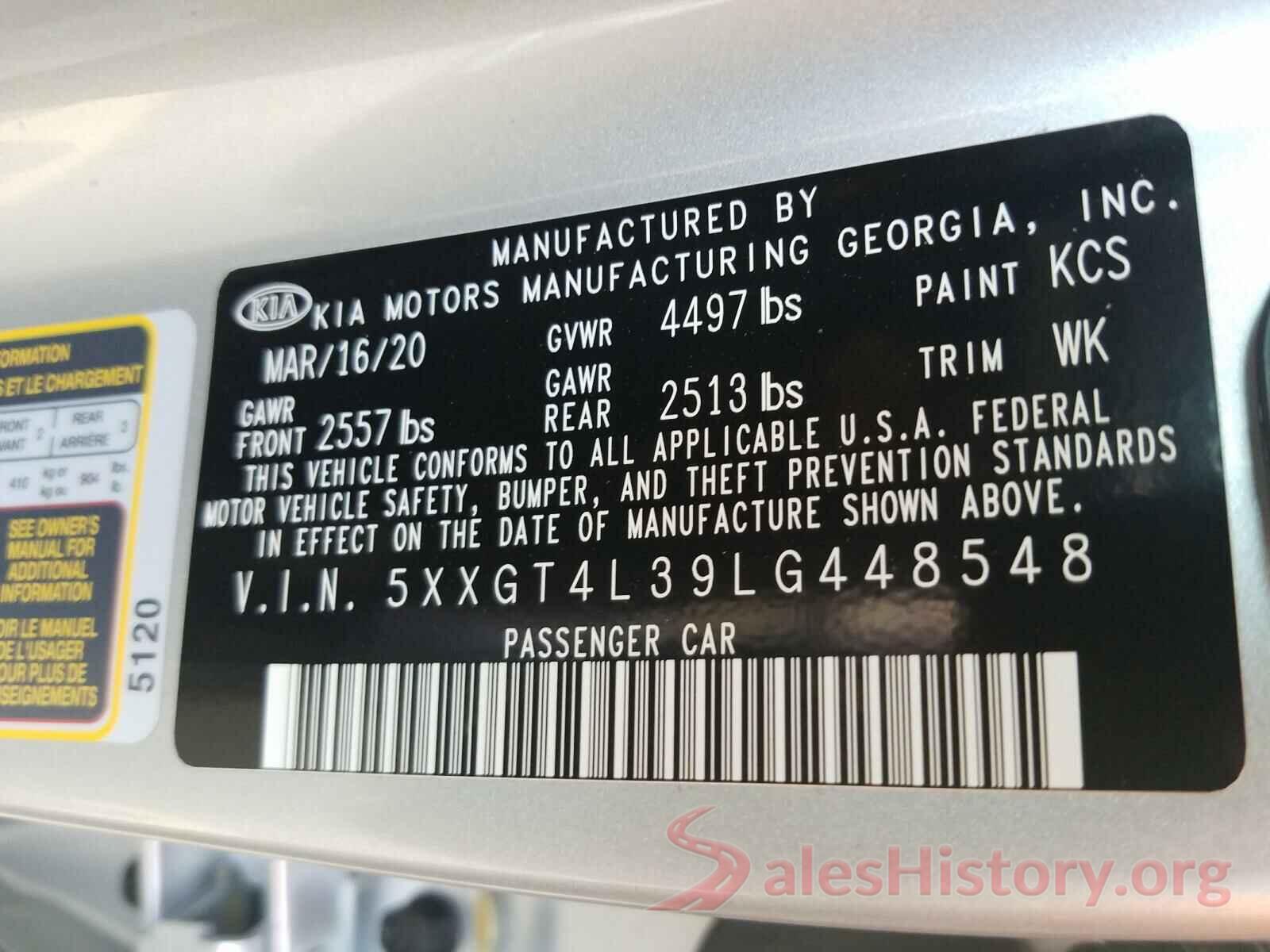 5XXGT4L39LG448548 2020 KIA OPTIMA