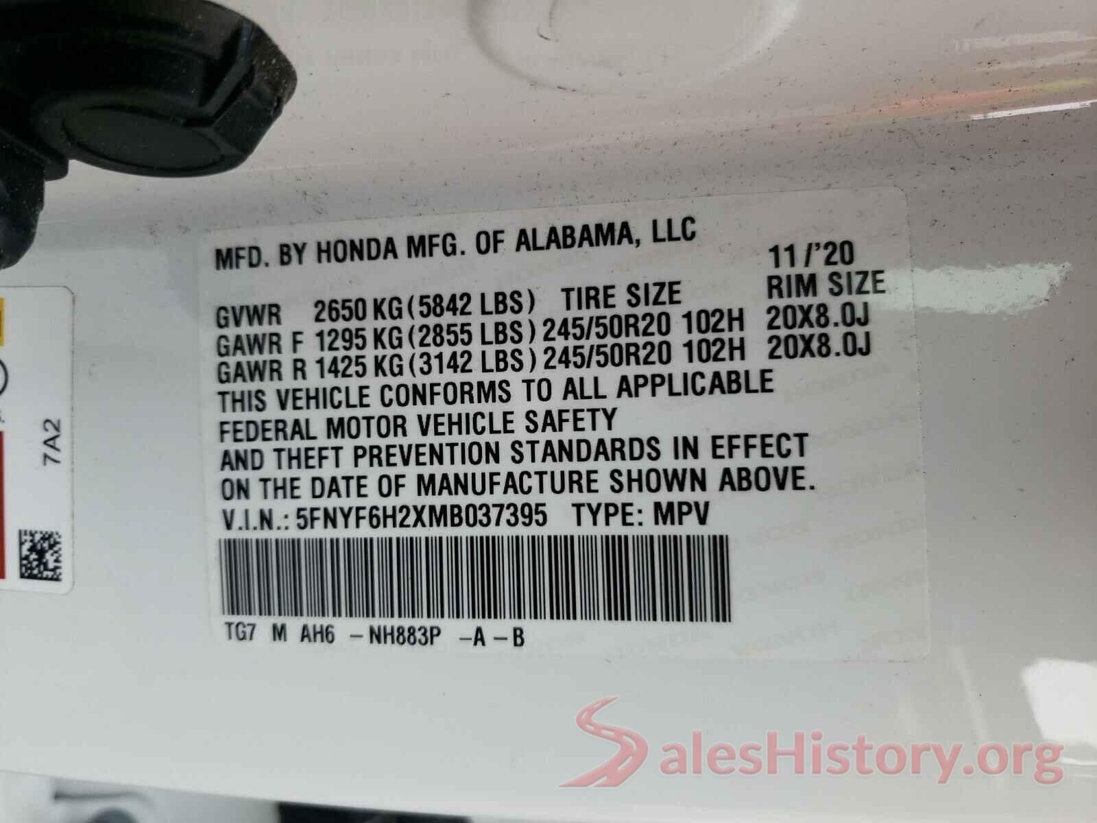 5FNYF6H2XMB037395 2021 HONDA PILOT