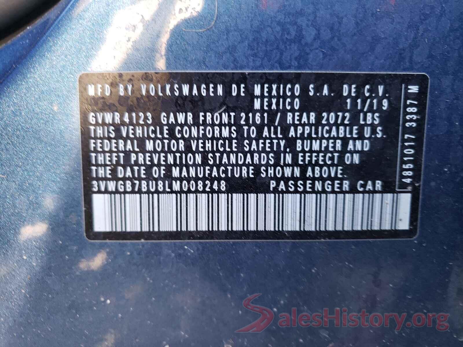 3VWGB7BU8LM008248 2020 VOLKSWAGEN JETTA