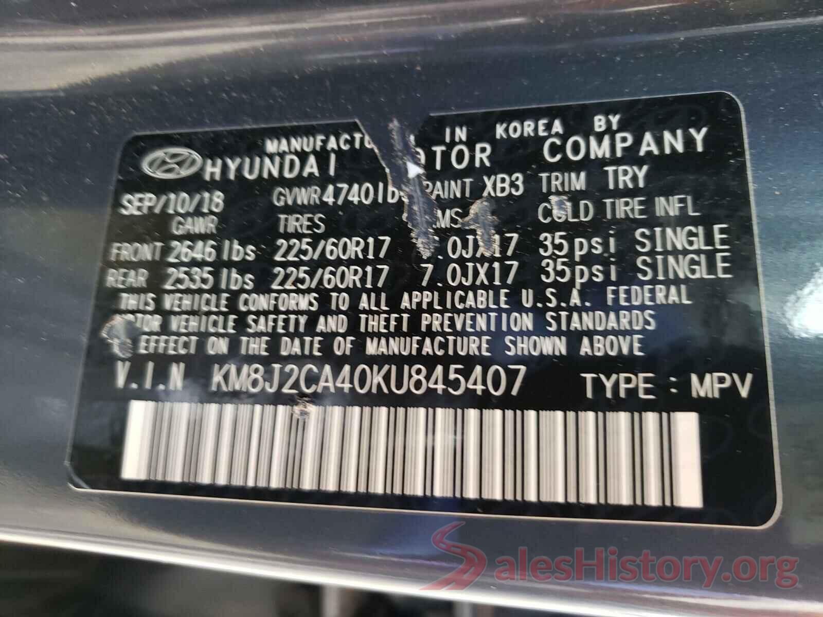 KM8J2CA40KU845407 2019 HYUNDAI TUCSON