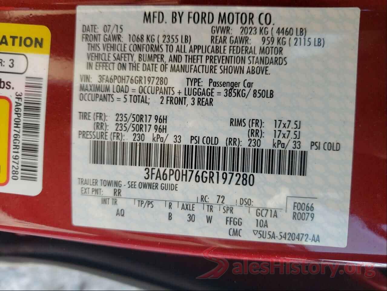 3FA6P0H76GR197280 2016 FORD FUSION