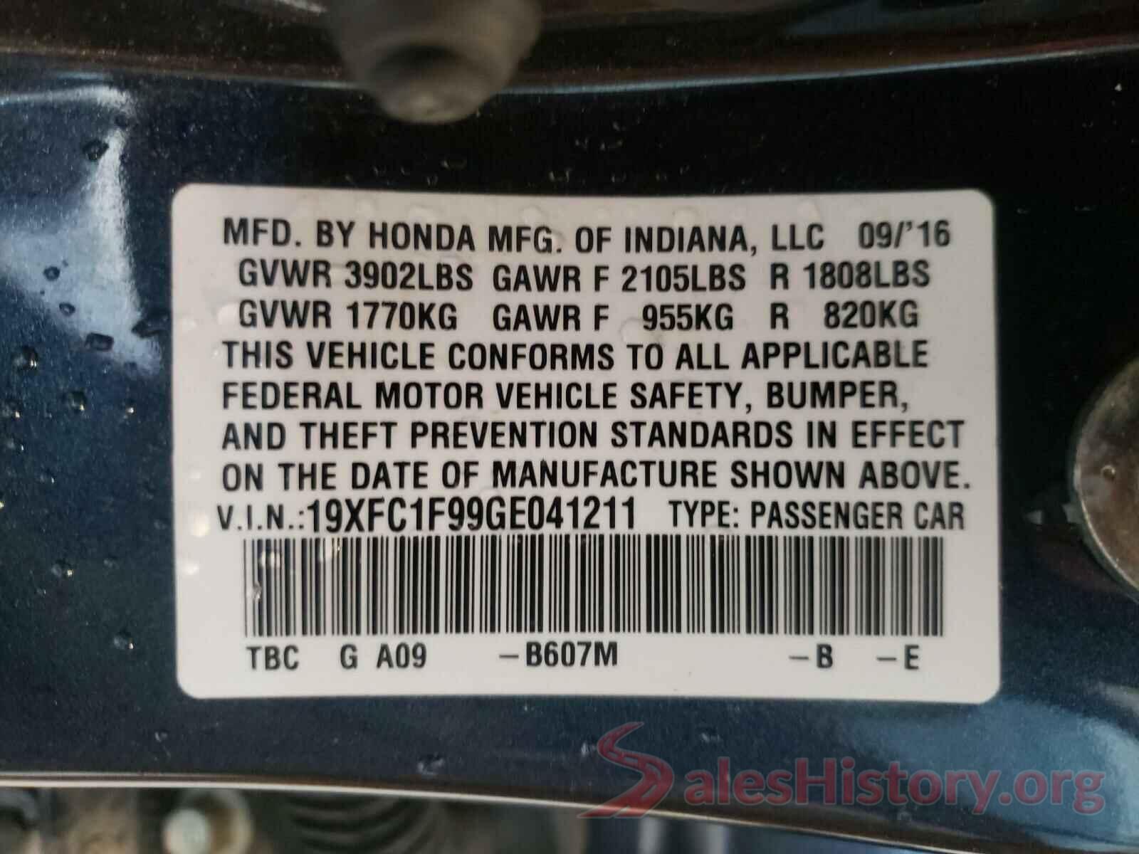 19XFC1F99GE041211 2016 HONDA CIVIC