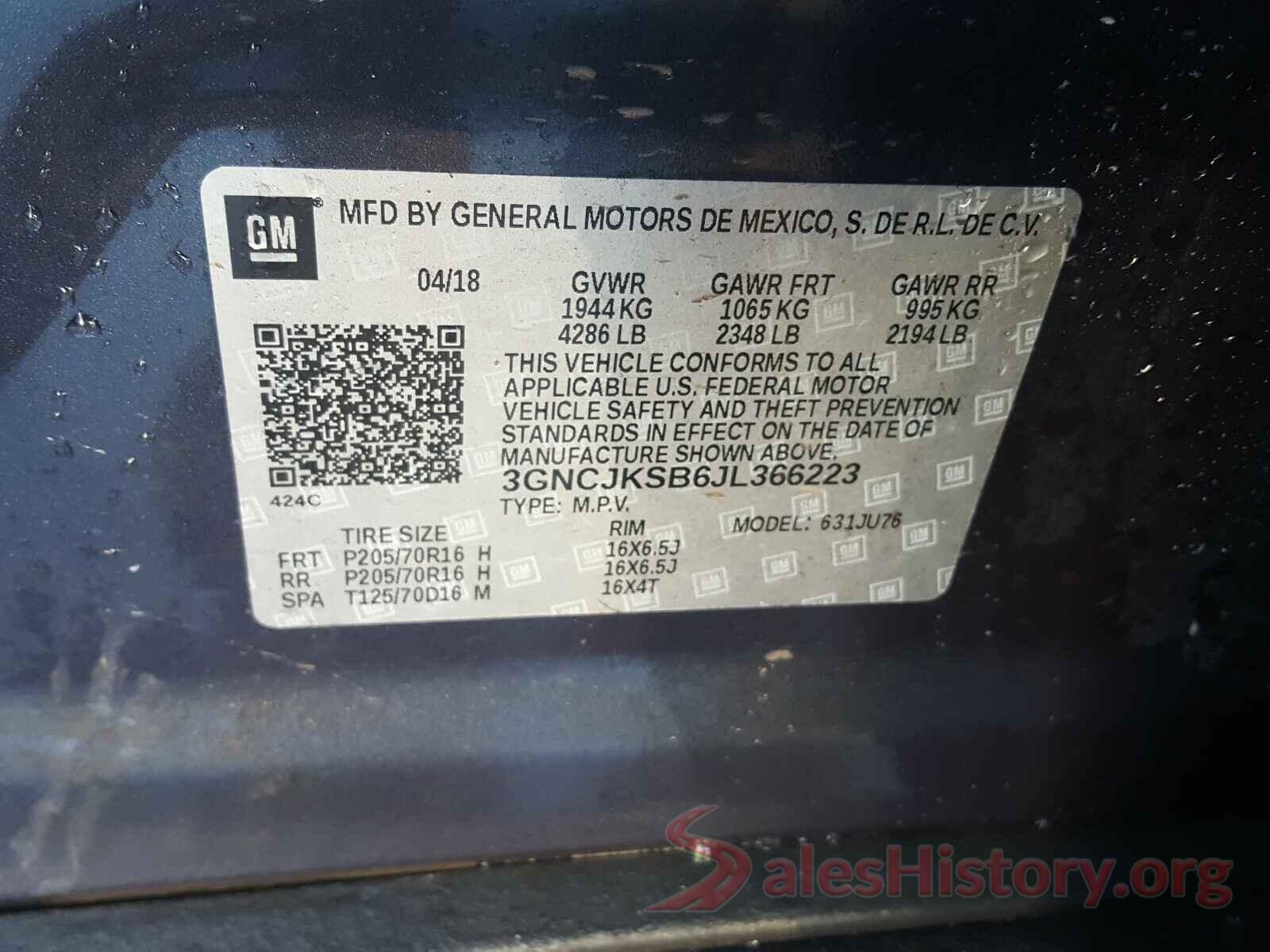 3GNCJKSB6JL366223 2018 CHEVROLET TRAX