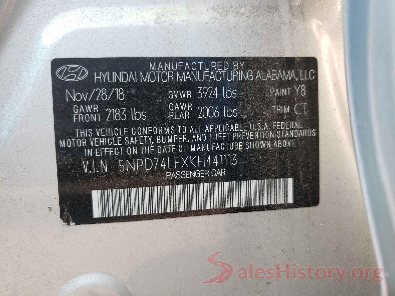 5NPD74LFXKH441113 2019 HYUNDAI ELANTRA