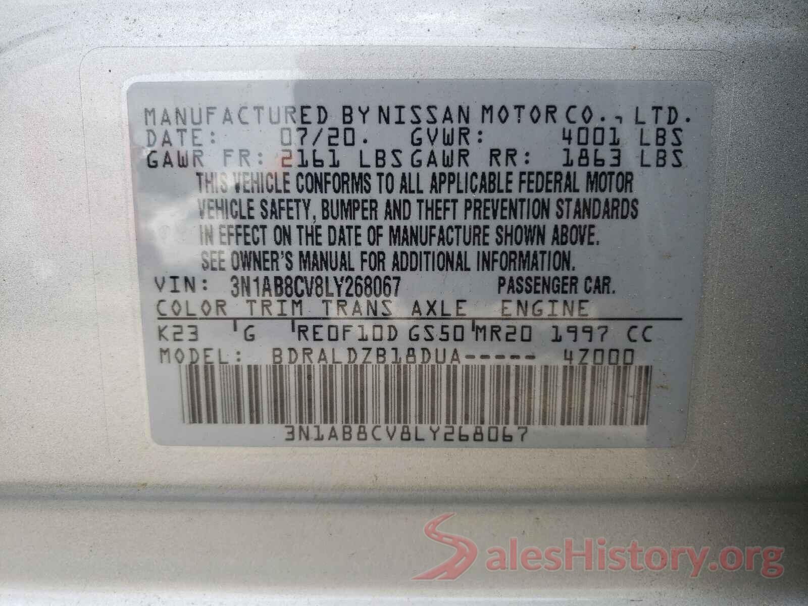 3N1AB8CV8LY268067 2020 NISSAN SENTRA