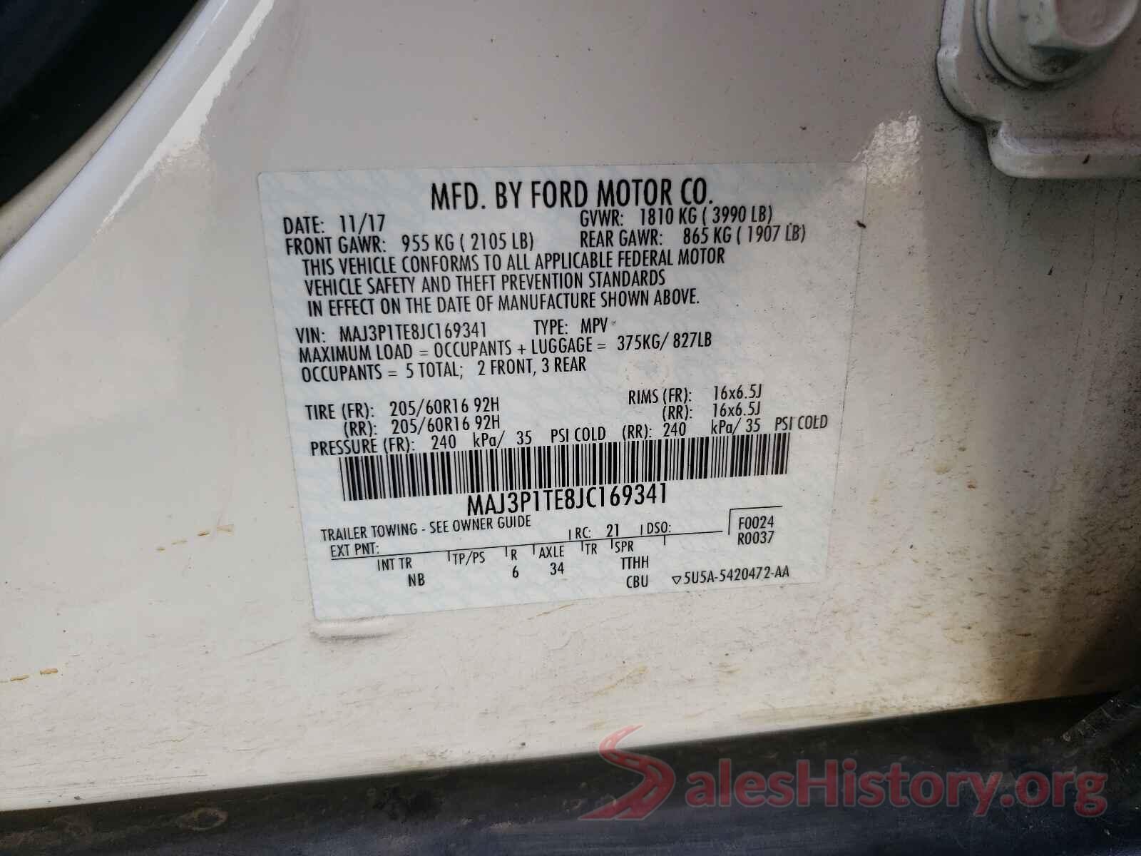 MAJ3P1TE8JC169341 2018 FORD ALL OTHER