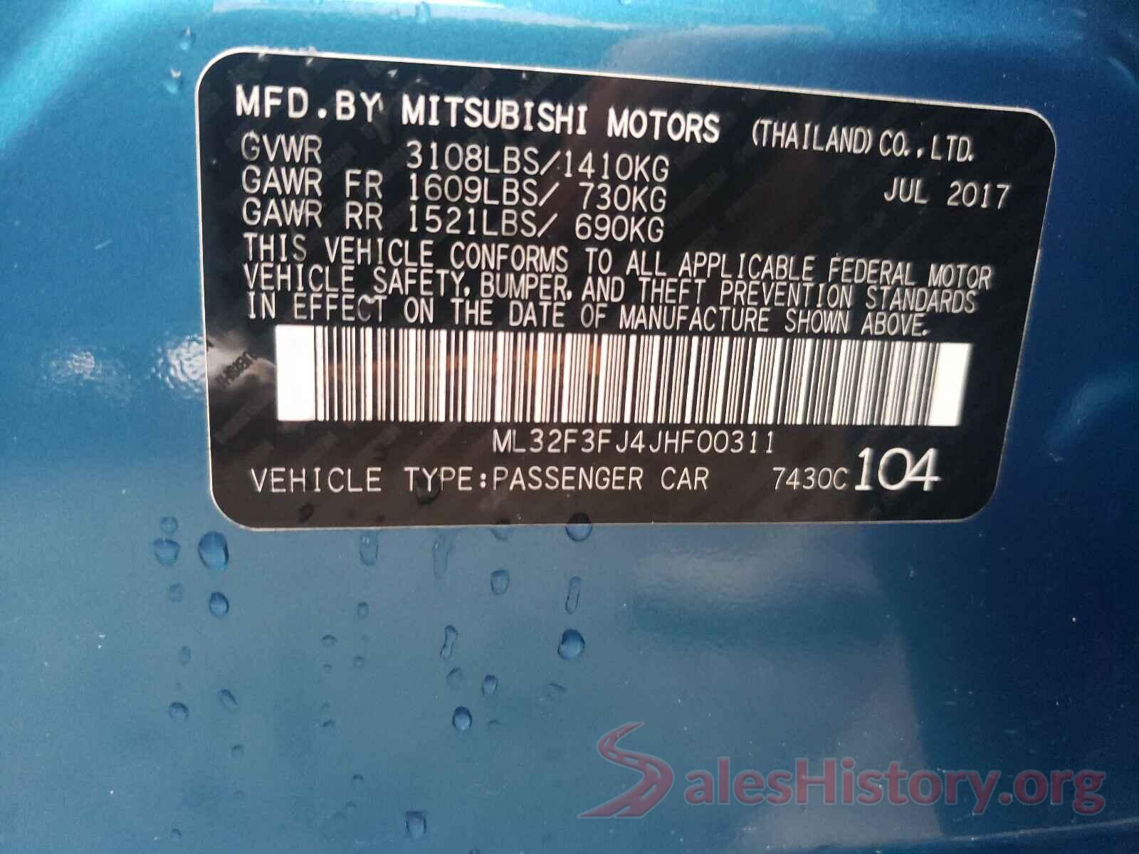 ML32F3FJ4JHF00311 2018 MITSUBISHI MIRAGE