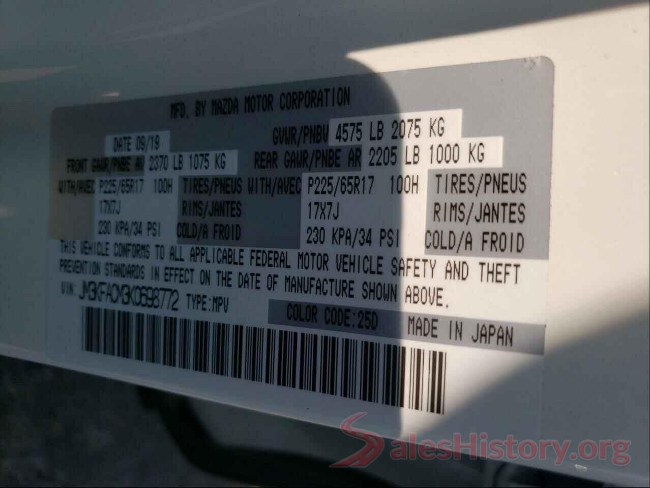 JM3KFACM3K0698772 2019 MAZDA CX-5