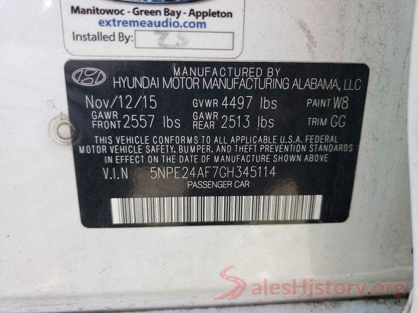 5NPE24AF7GH345114 2016 HYUNDAI SONATA