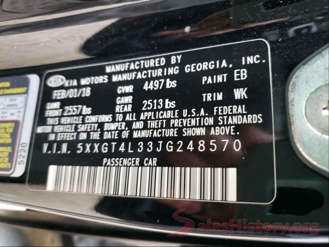 5XXGT4L33JG248570 2018 KIA OPTIMA