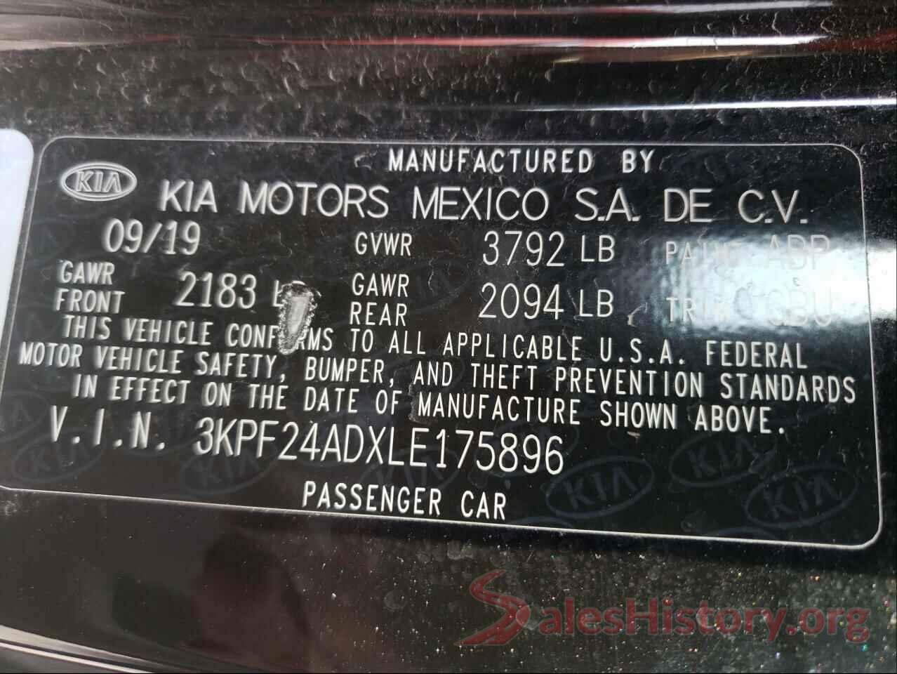 3KPF24ADXLE175896 2020 KIA FORTE