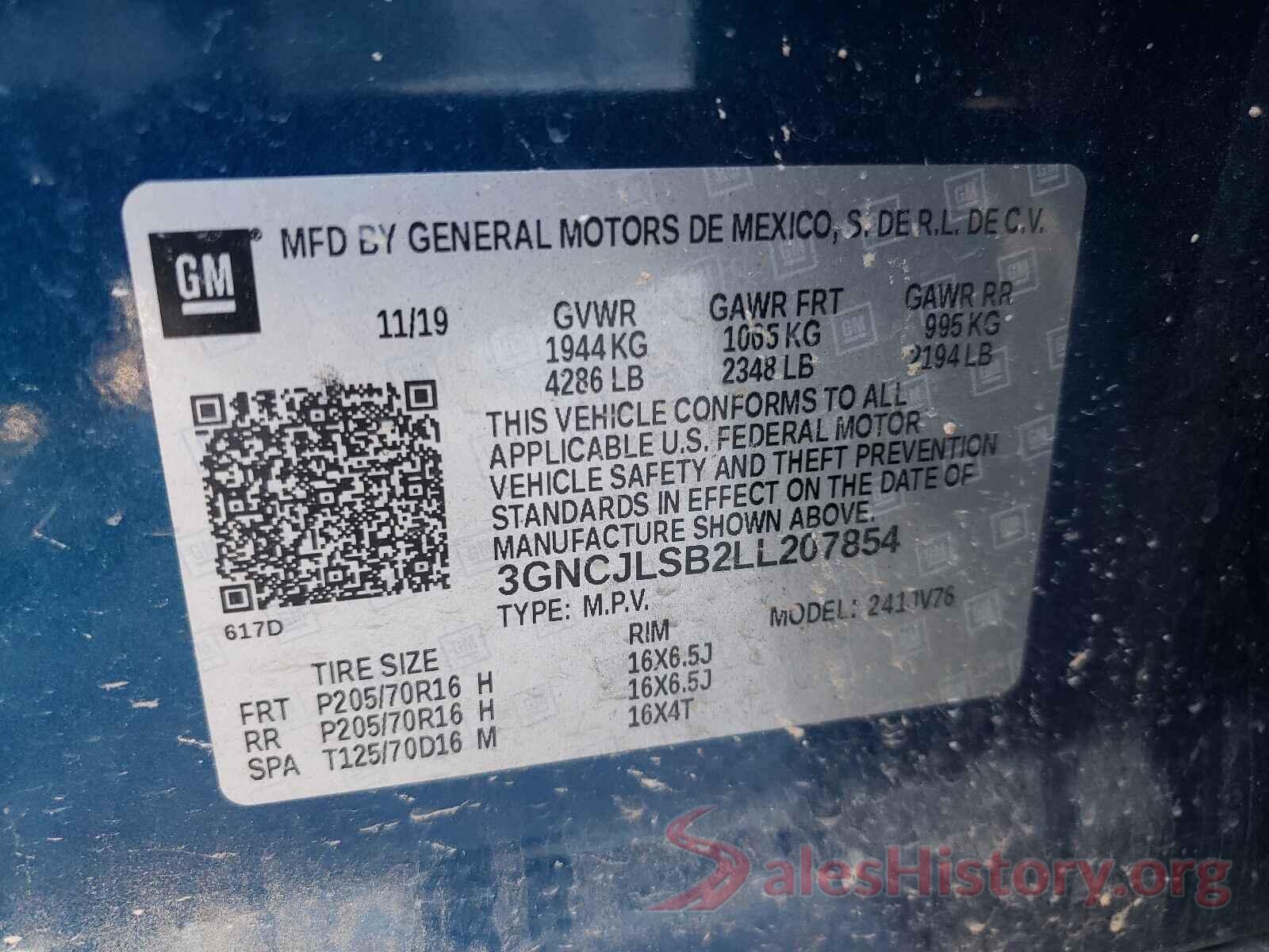 3GNCJLSB2LL207854 2020 CHEVROLET TRAX