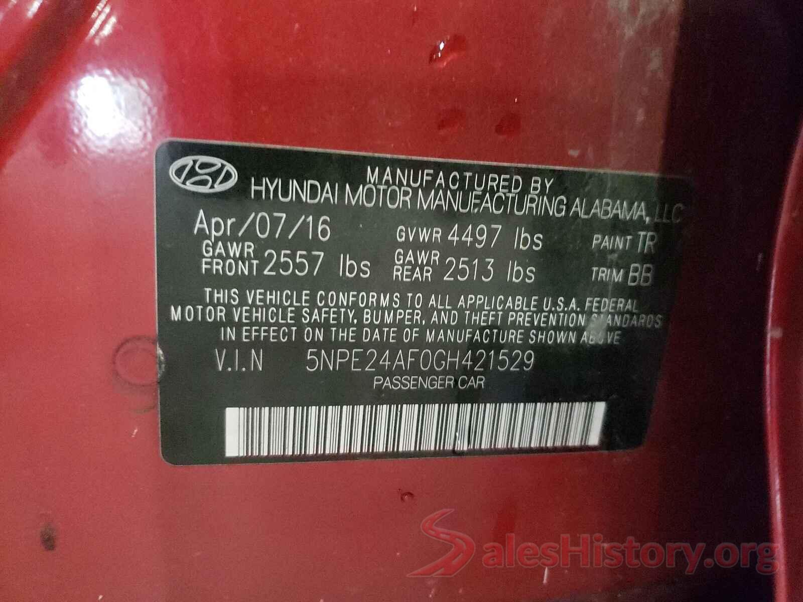 5NPE24AF0GH421529 2016 HYUNDAI SONATA