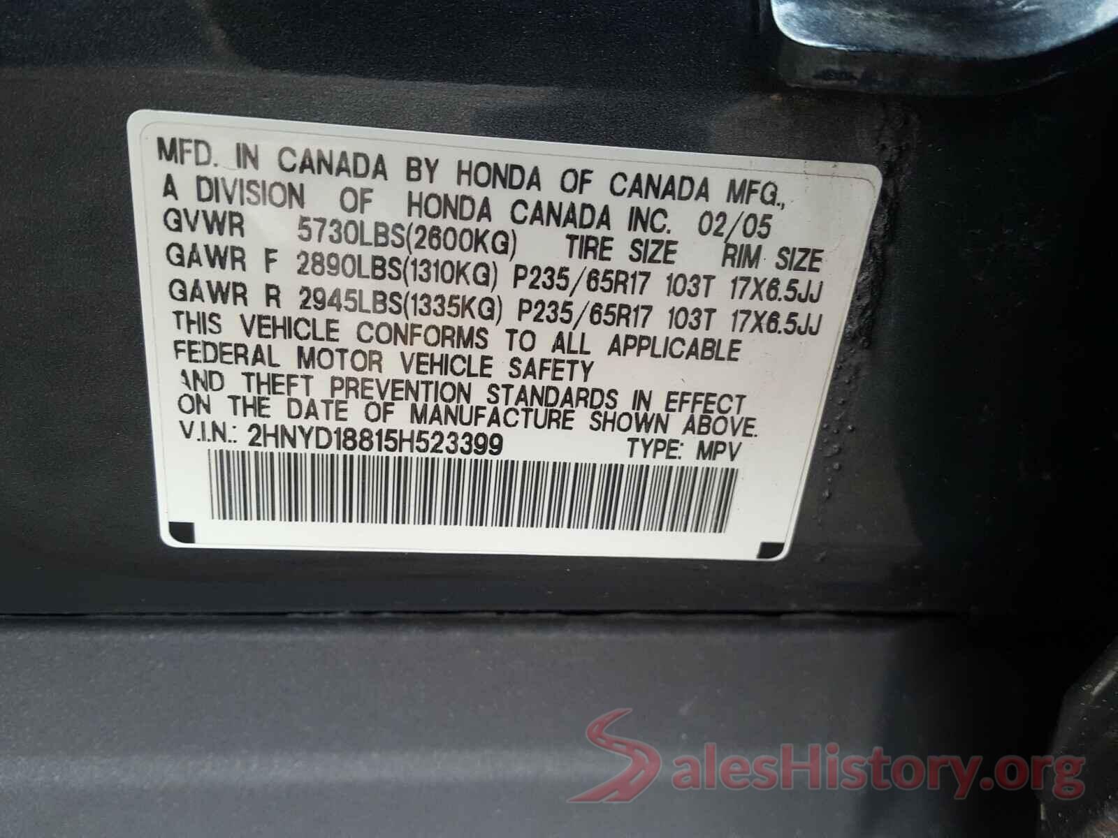 2HNYD18815H523399 2005 ACURA MDX