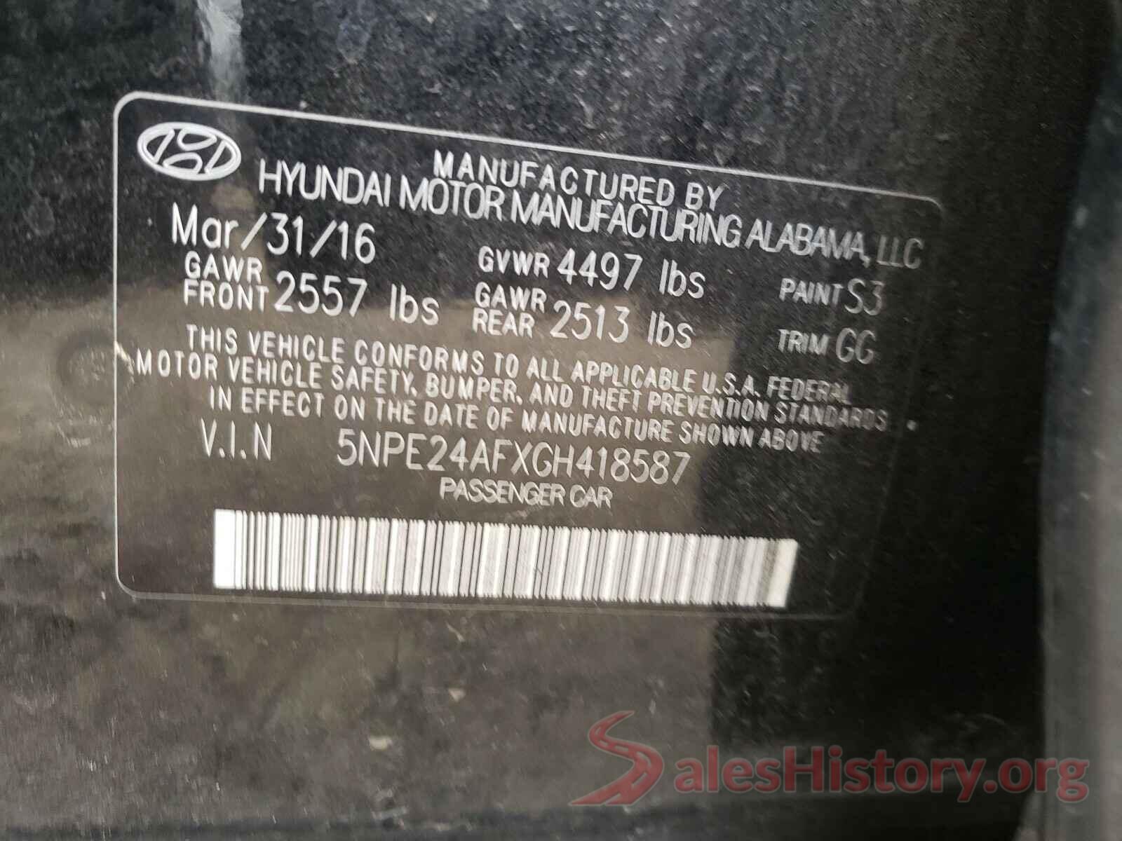 5NPE24AFXGH418587 2016 HYUNDAI SONATA