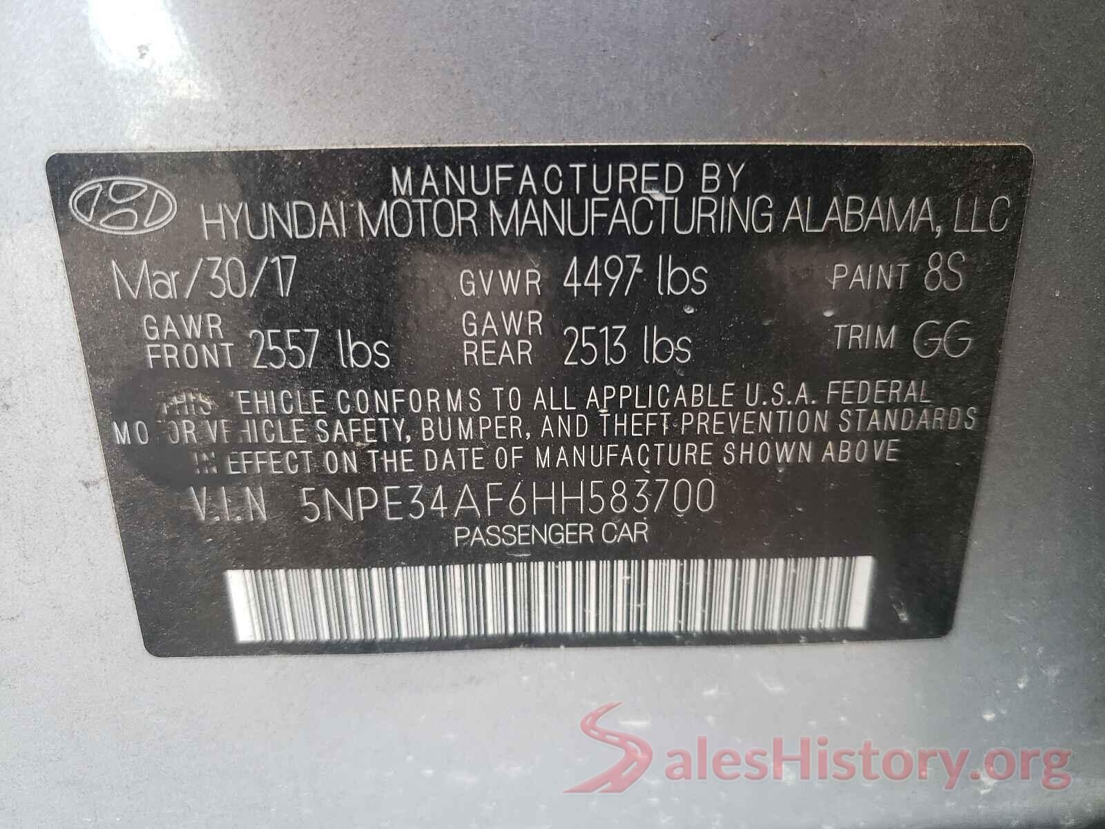 5NPE34AF6HH583700 2017 HYUNDAI SONATA