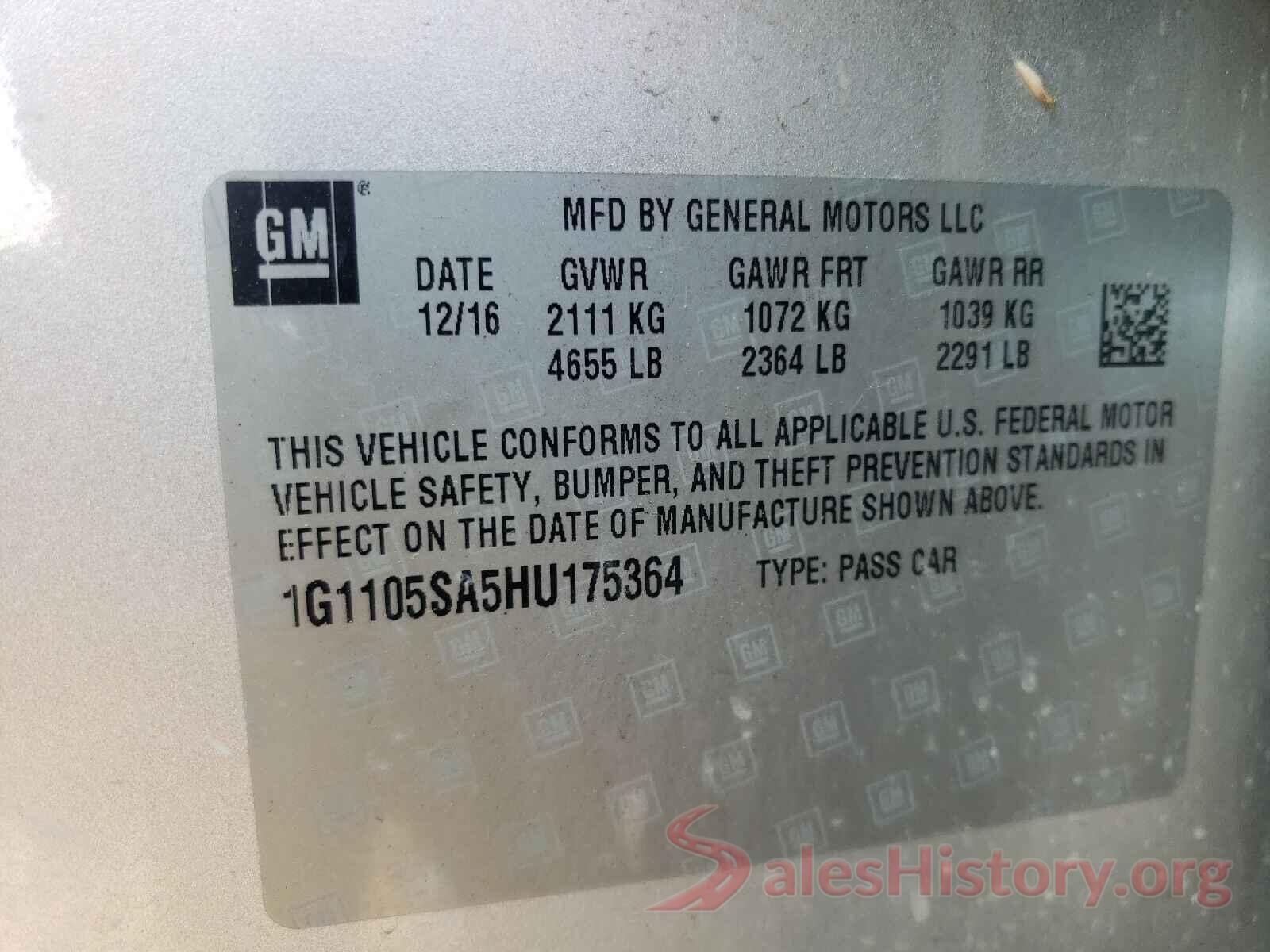 1G1105SA5HU175364 2017 CHEVROLET IMPALA