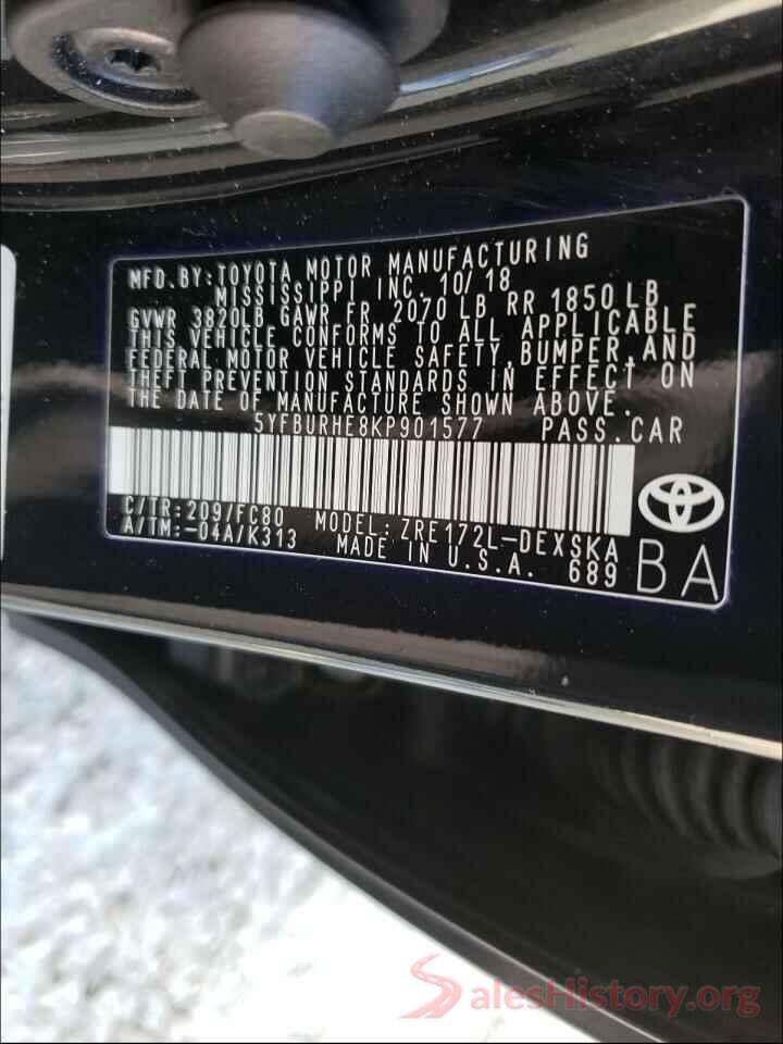 5YFBURHE8KP901577 2019 TOYOTA COROLLA