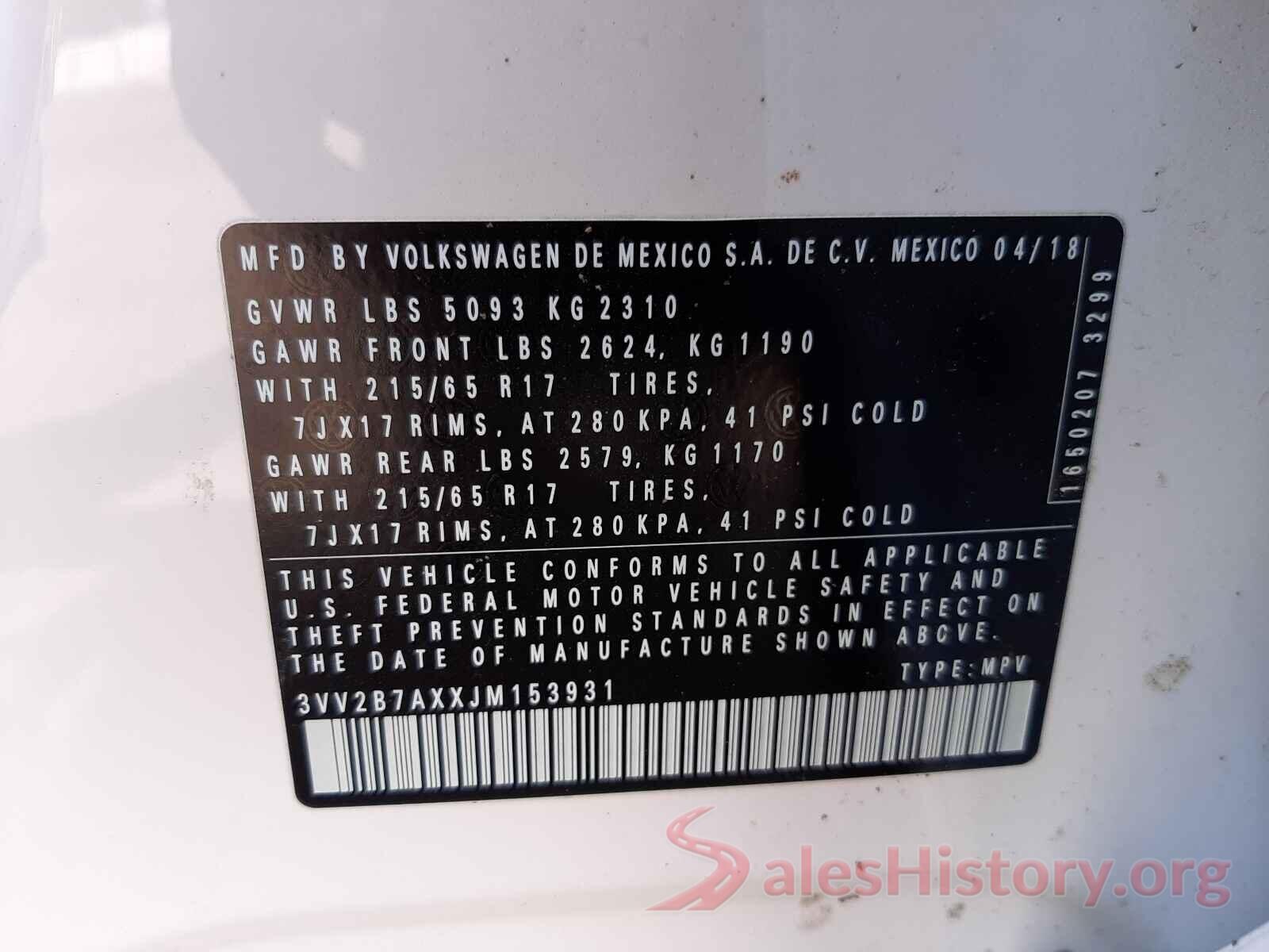 3VV2B7AXXJM153931 2018 VOLKSWAGEN TIGUAN