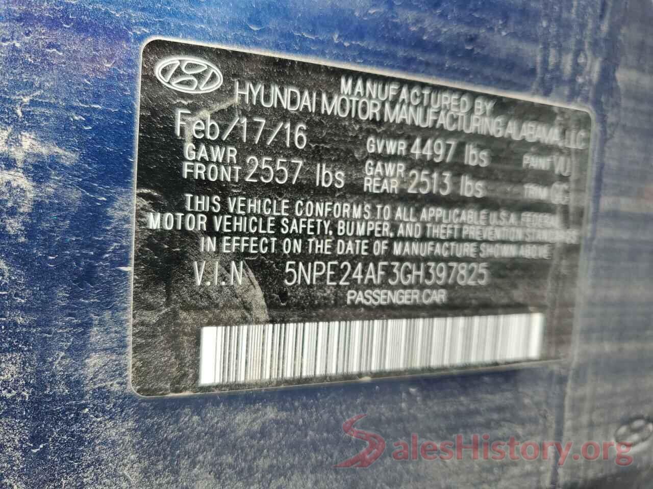 5NPE24AF3GH397825 2016 HYUNDAI SONATA