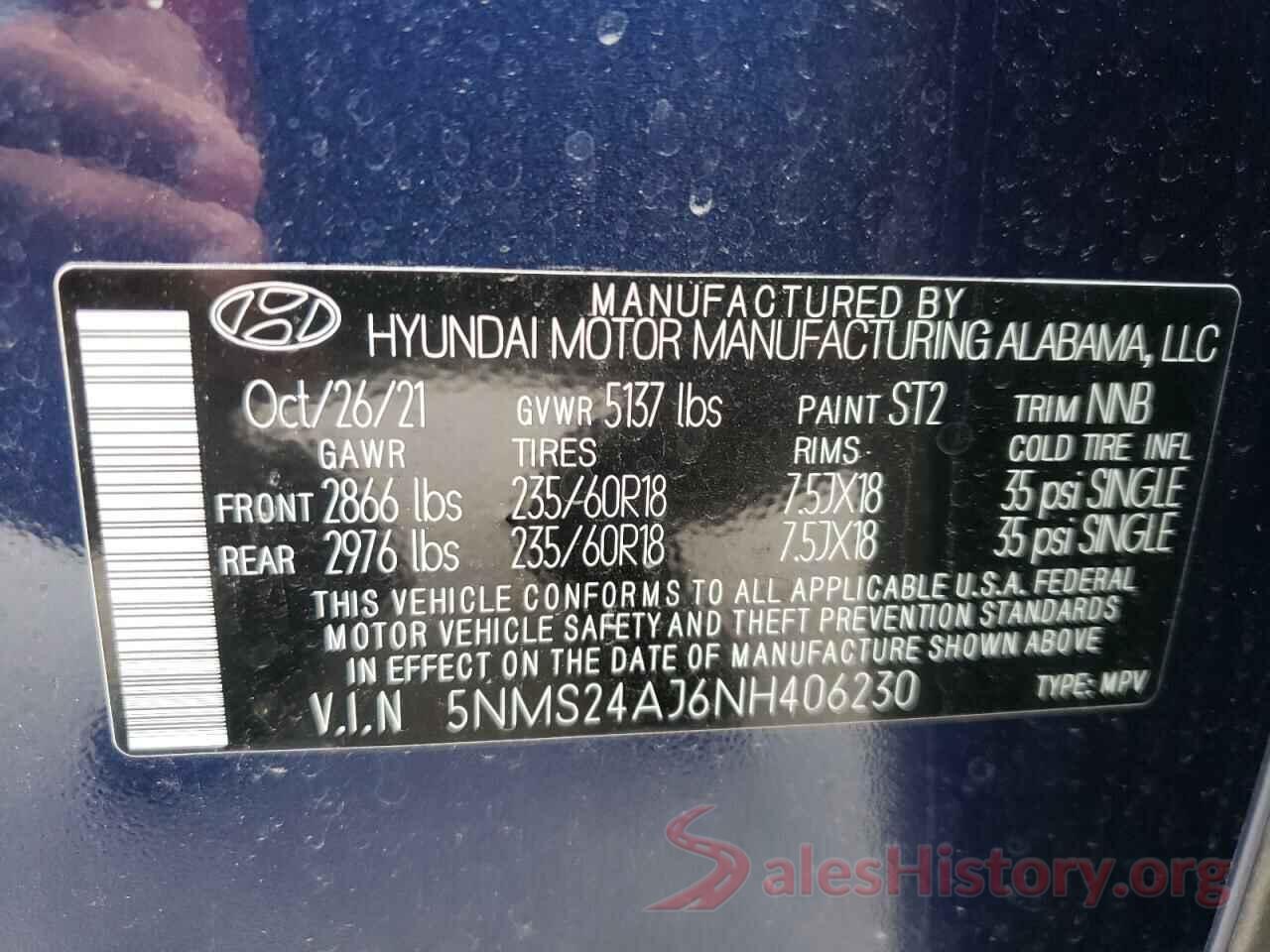 5NMS24AJ6NH406230 2022 HYUNDAI SANTA FE