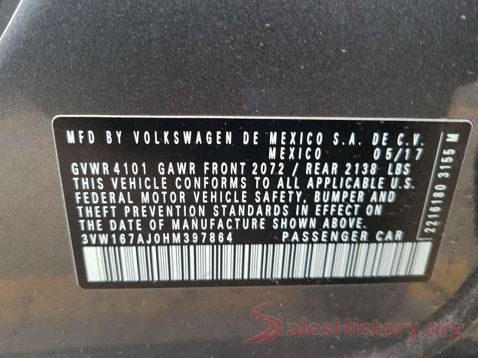 3VW167AJ0HM397864 2017 VOLKSWAGEN JETTA