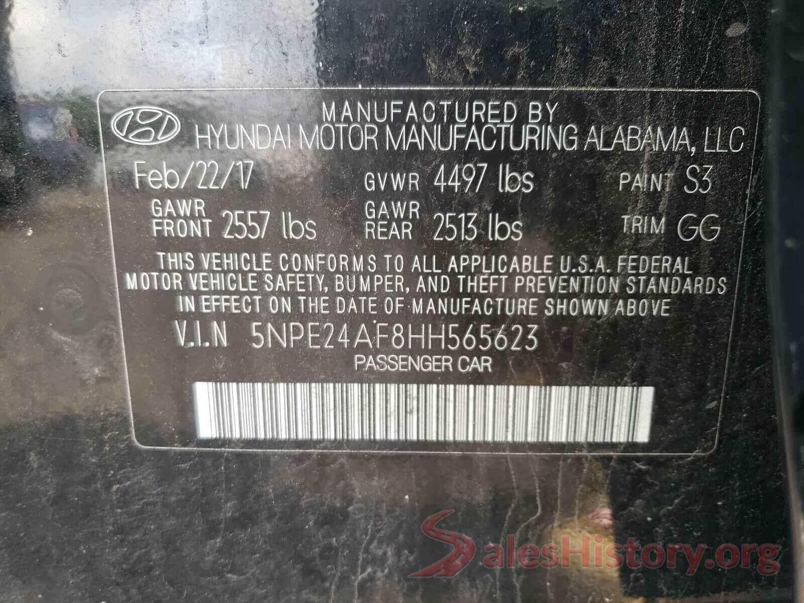 5NPE24AF8HH565623 2017 HYUNDAI SONATA