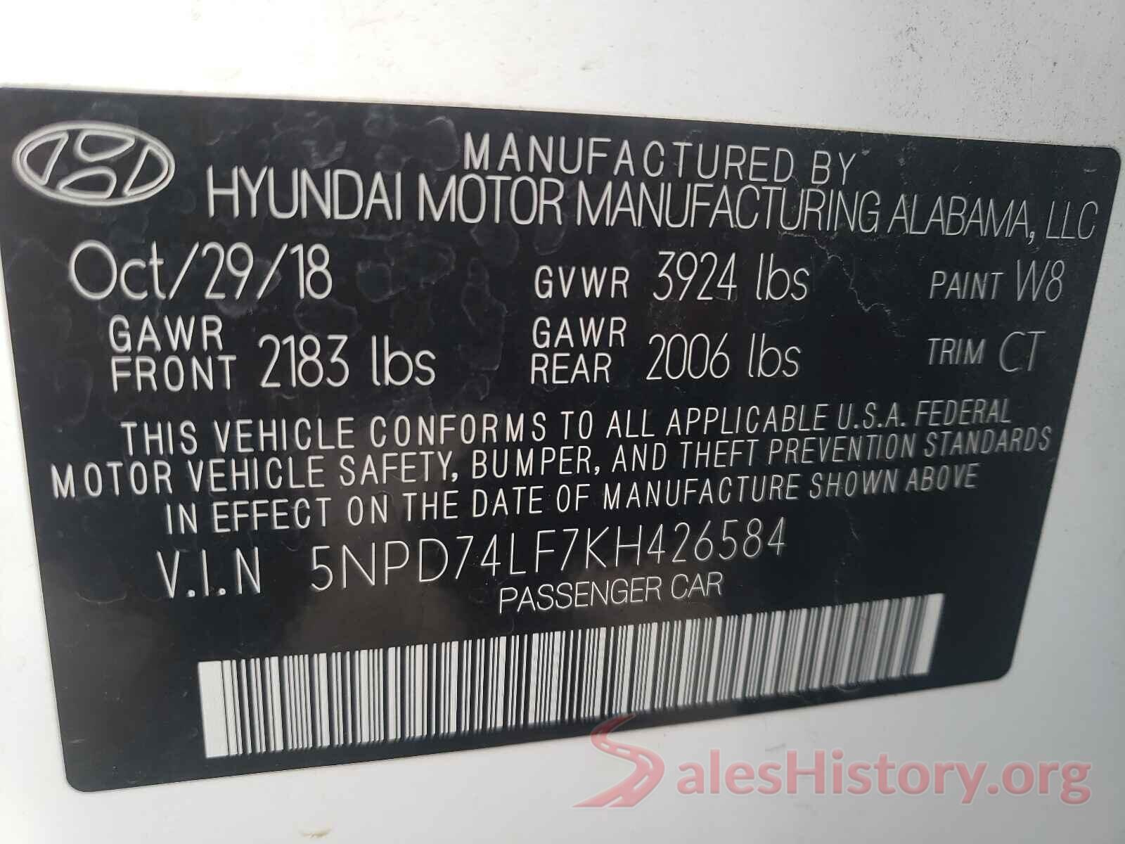 5NPD74LF7KH426584 2019 HYUNDAI ELANTRA