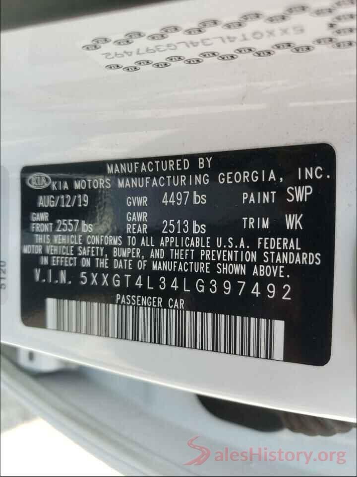 5XXGT4L34LG397492 2020 KIA OPTIMA