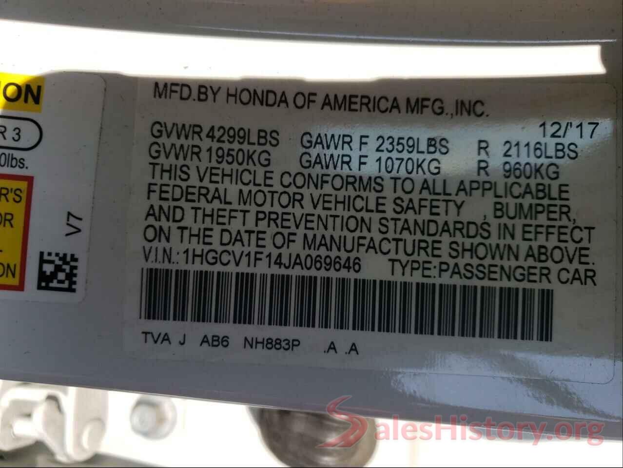 1HGCV1F14JA069646 2018 HONDA ACCORD