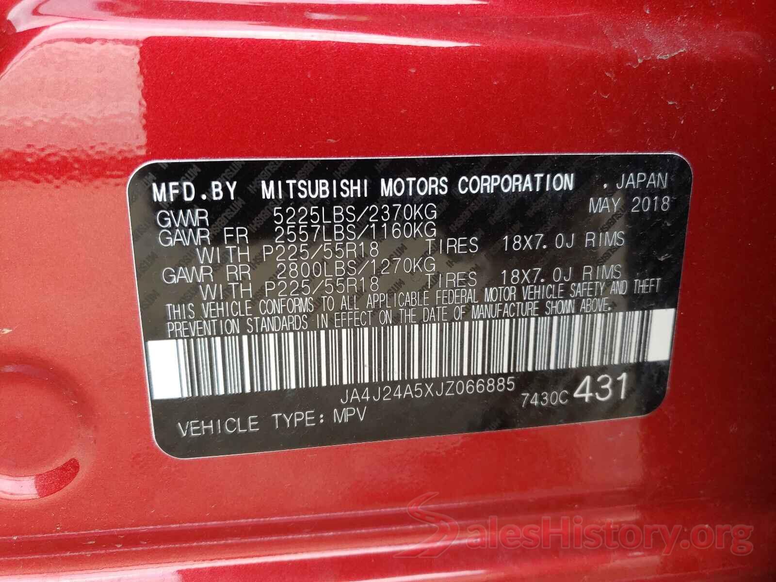 JA4J24A5XJZ066885 2018 MITSUBISHI OUTLANDER