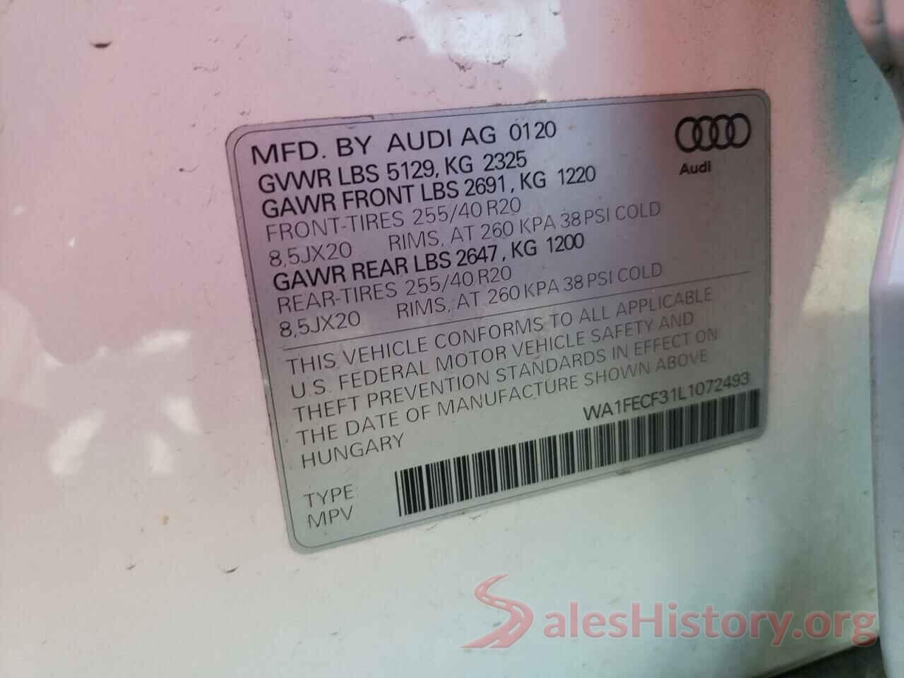 WA1FECF31L1072493 2020 AUDI Q3