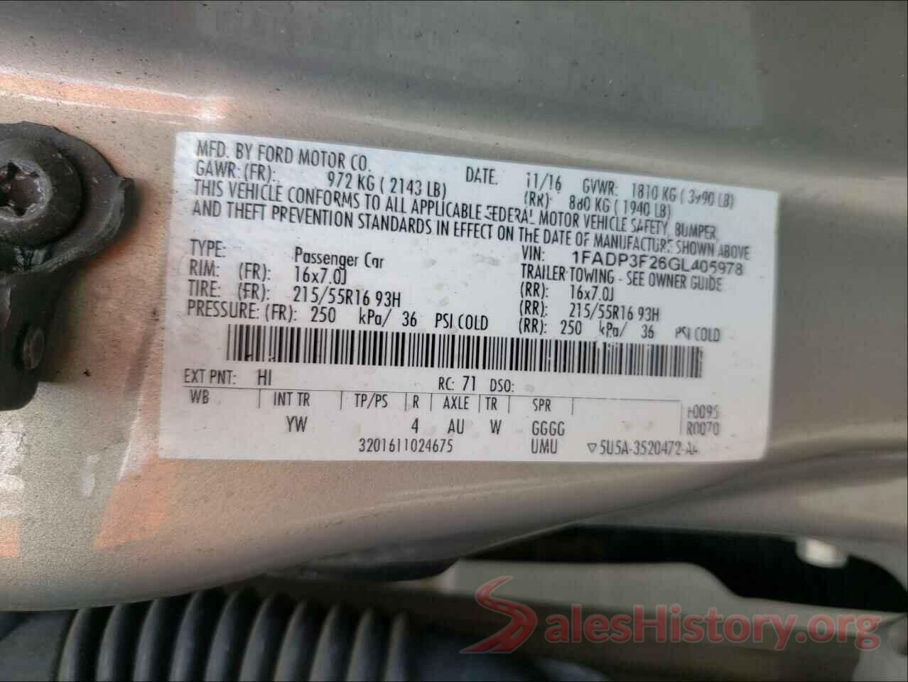 1FADP3F26GL405978 2016 FORD FOCUS