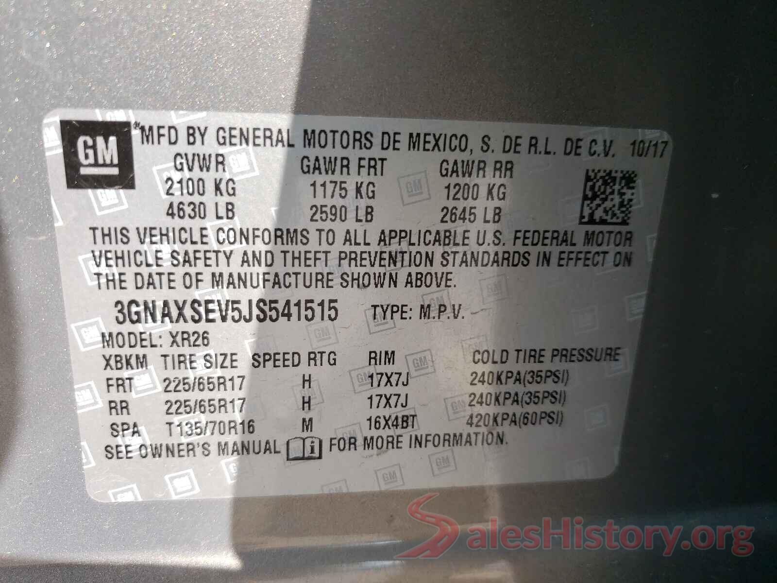 3GNAXSEV5JS541515 2018 CHEVROLET EQUINOX